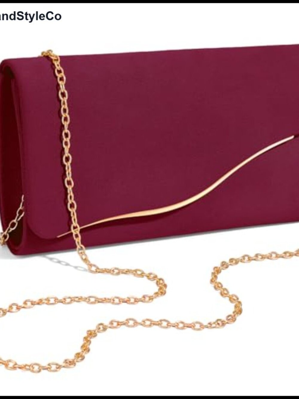 Faux Suede Evening Clutch with Detachable Gold Chain Flap Magnetic Snap